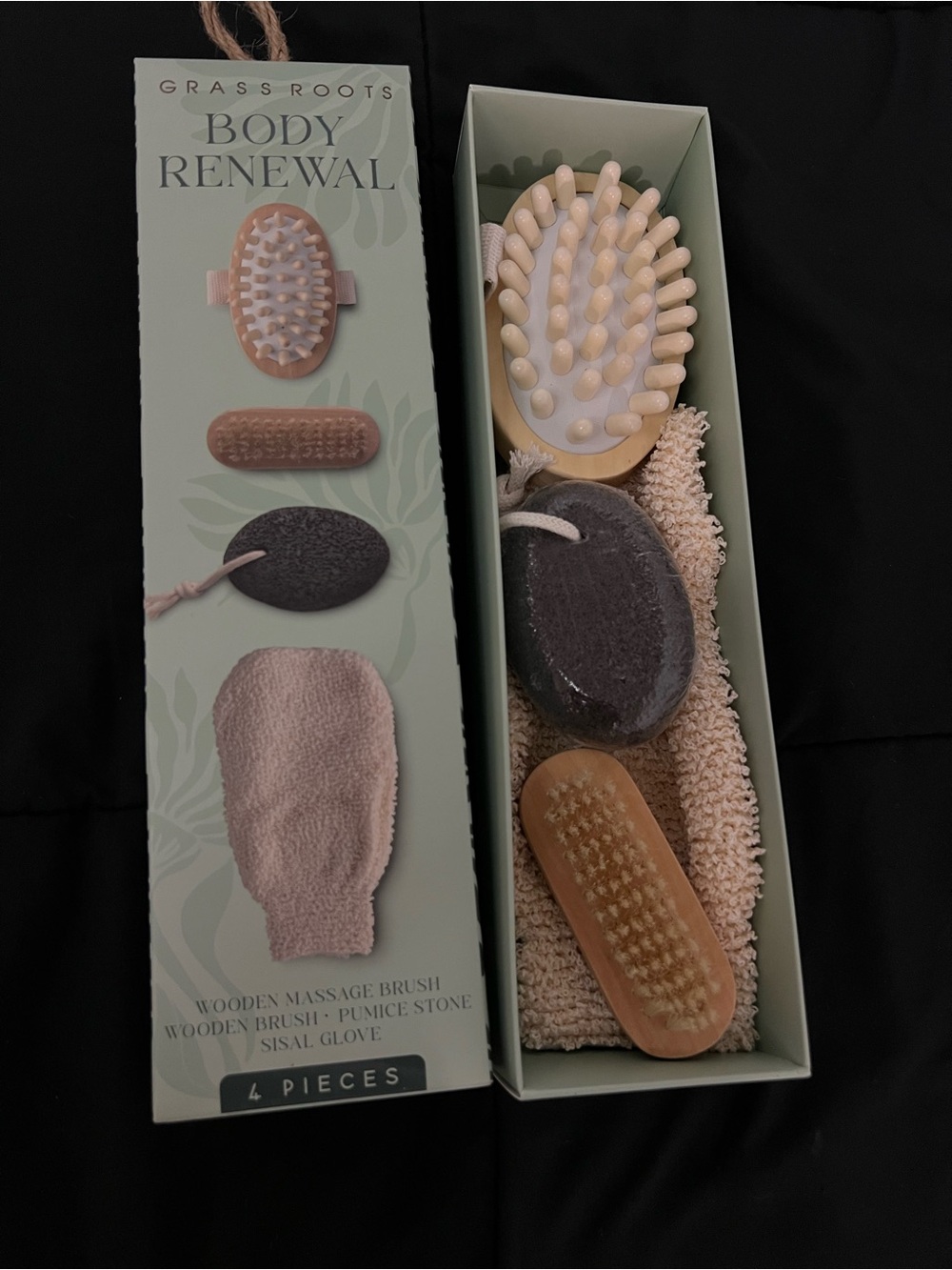 Grass Roots Body Renewal Bath Set - Beige & Black Exfoliation Kit